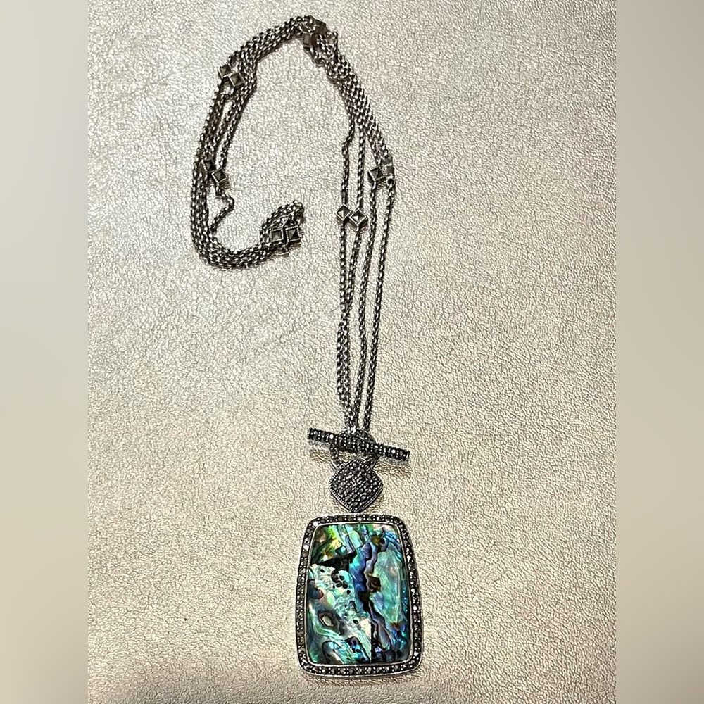 Judith Jack Abalone Pendant Necklace Sterling Silver 925 Marcasite - Picture 10 of 12